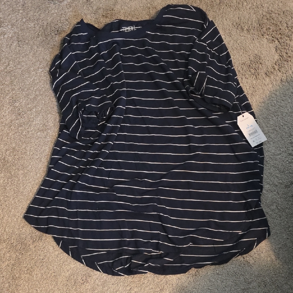 Time and Tru Navy and White Striped Blouse